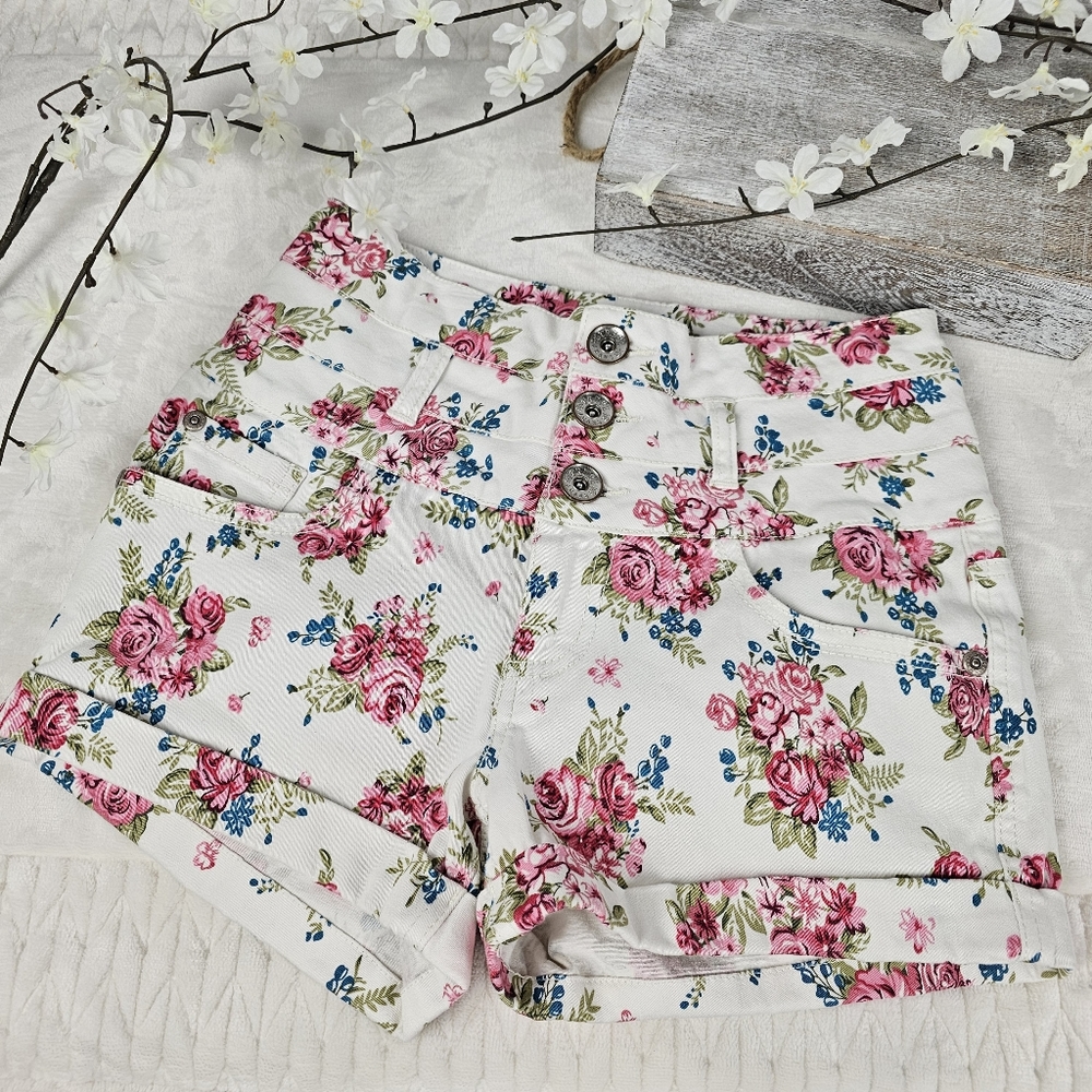 Truce Floral Denim Shorts
